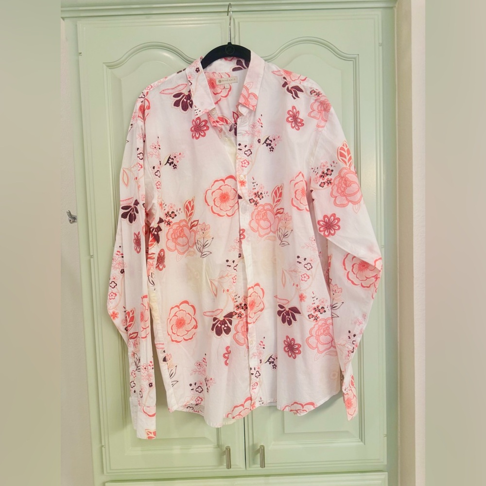 Floral Casual Button Down Shirt - White and Pink Men’s NWOT